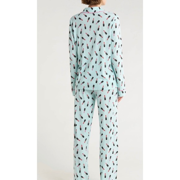 PJ Salvage Mint Lipstick Pajama Set Long Sleeve Button Down Pants Women's Large - Picture 2 of 7
